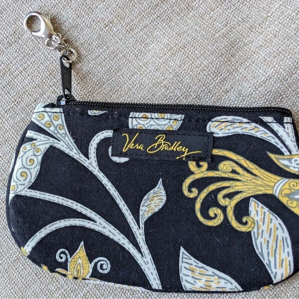 VERA BRADLEY‎ Change Purse CLIP ZIP ID CASE COIN Yellow Bird Daisy